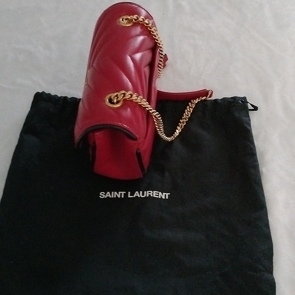 Yves Saint Laurent Calfskin Matelasse Monogram Small Bubble Chain Crossbody Red - Picture 13 of 16
